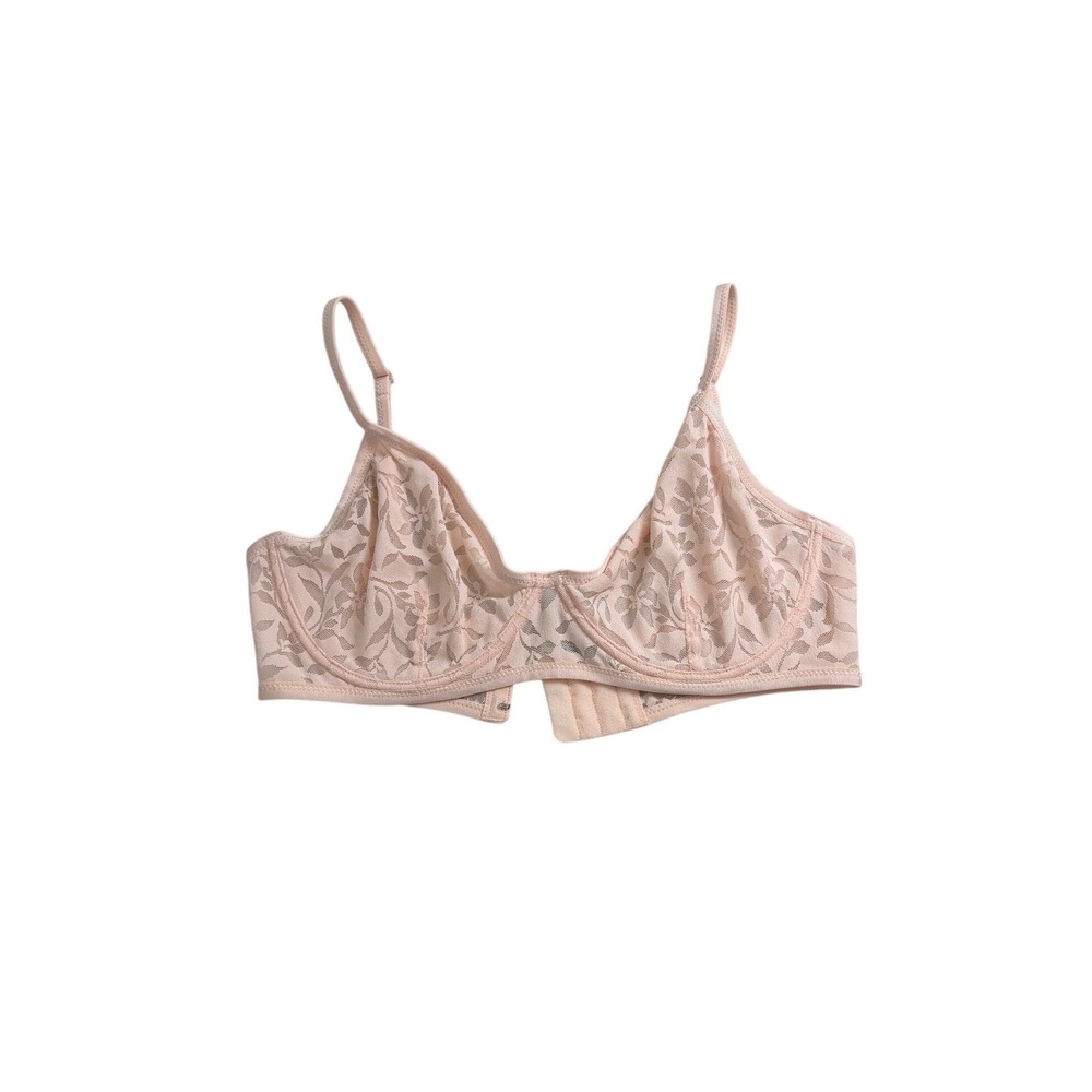 NWOT Free People Intimately Floral Lace Underwire Bra Peach Pink 34D Sheer Mesh